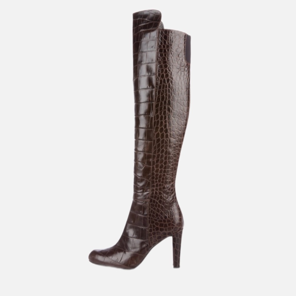 Stuart Weitzman Vigor Crocodile Heeled Embossed Over The Knee Boots. EU 9M